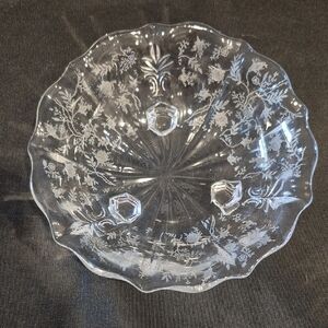 Fostoria Navarre Etched Crystal  Scalloped Edge, Floral Nut Or Candy Bowl
